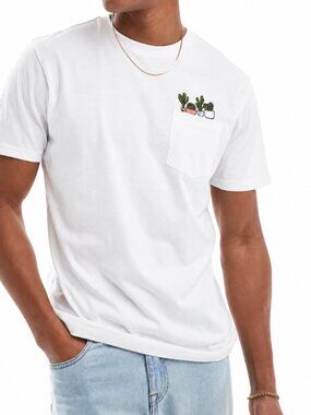 Threadbare Men’s Cactus Embroidered Pocket T-Shirt White Size S